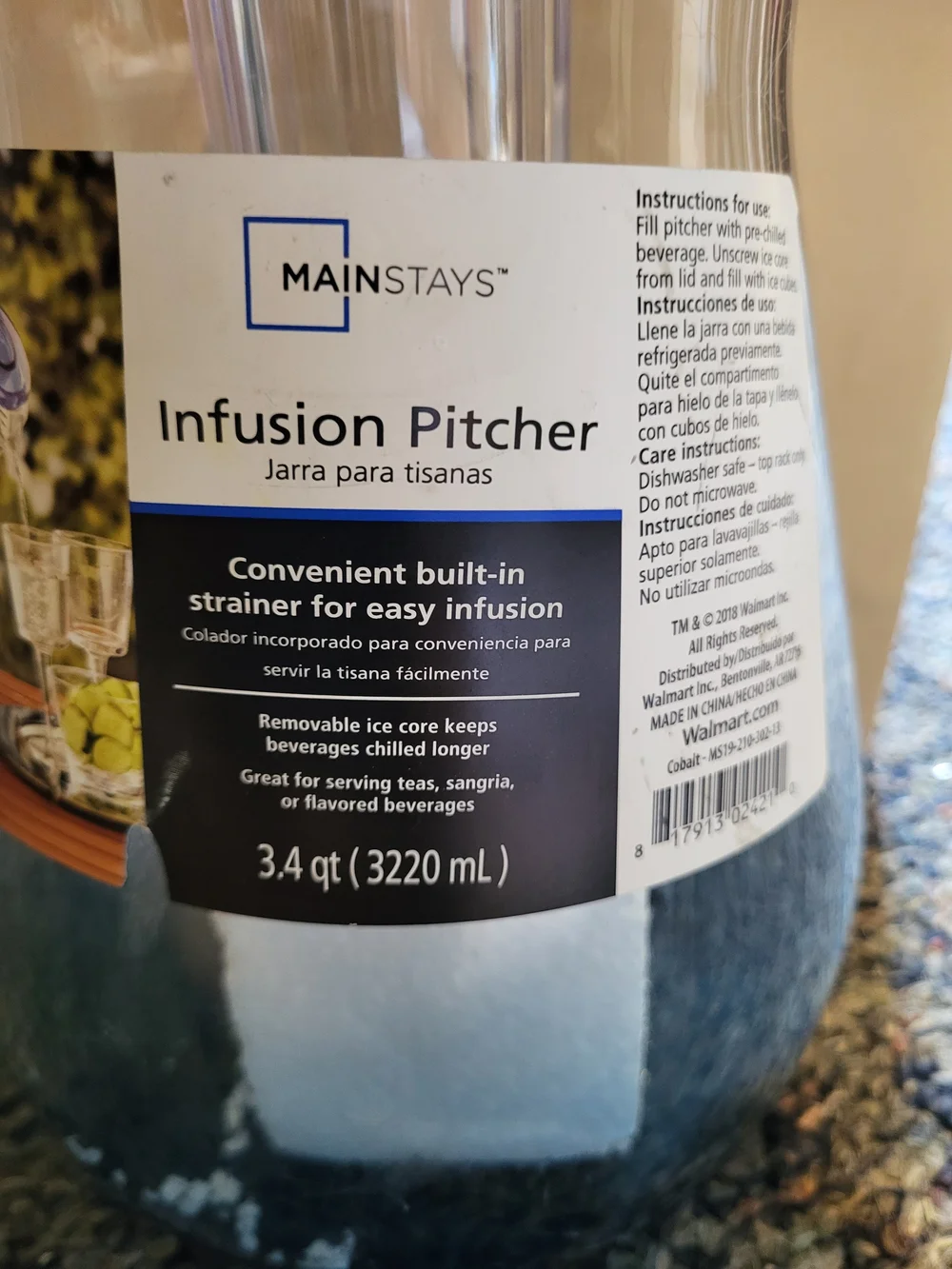 Mainstays Infusion Pitcher in Clear with Blue Lid